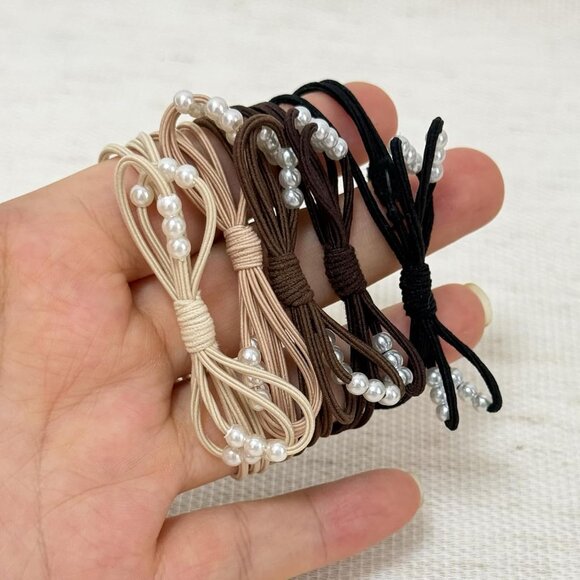 10 Pack Bow Hair Ties Faux Pearl Elastic Ponytail Holders for Women - Picture 5 of 6